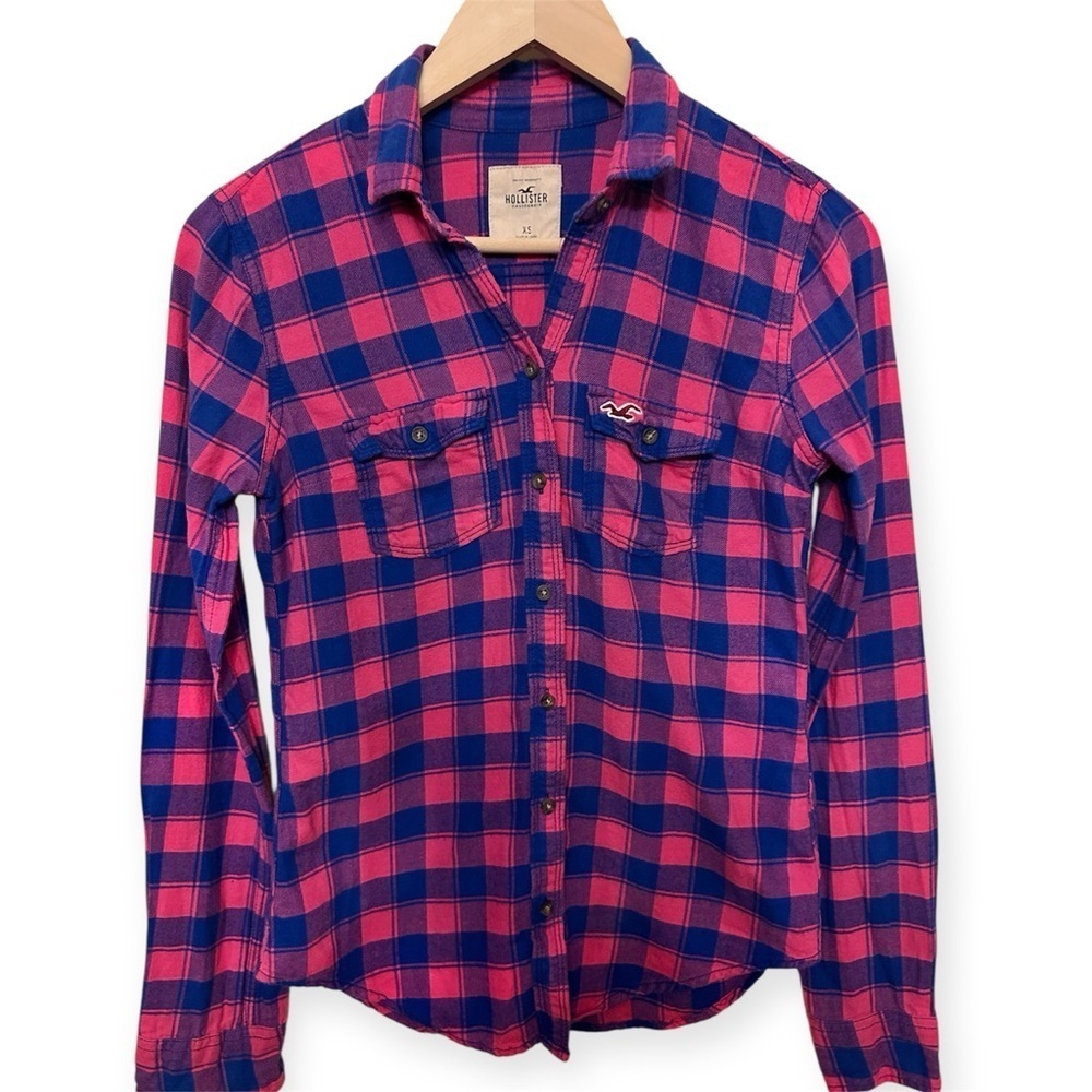 EUC Hollister Vintage Woman’s Checkered Shirt - Pink and Blue